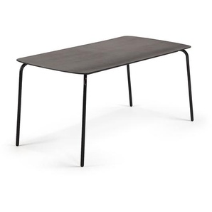Kave Home - Thyra Tisch 160 x 80 cm aus Zement und schwarzen Stahlbeinen