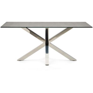 Kave Home - Tisch Argo aus Iron Moss-Porzellan und Beinen aus Edelstahl, 160 x 90 cm