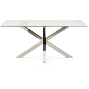 Kave Home - Tisch Argo aus Iron Moss-Porzellan und Beinen aus Edelstahl, 160 x 90 cm
