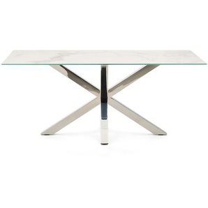 Kave Home - Tisch Argo aus Iron Moss-Porzellan und Beinen aus Edelstahl, 180 x 100 cm