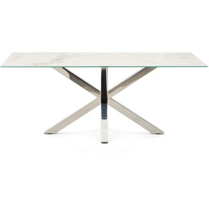 Kave Home - Tisch Argo aus Iron Moss-Porzellan und Beinen aus Edelstahl, 200 x 100 cm