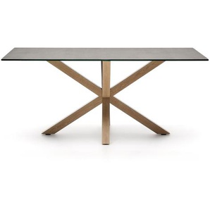 Kave Home - Tisch Argo aus Iron Moss-Porzellan und Beinen aus Stahl in Holzoptik, 180 x 100 cm