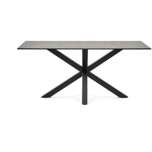 Kave Home - Tisch Argo aus Iron Moss-Porzellan und STahlbeinen mit schwarzem Finish, 160 x 90 cm