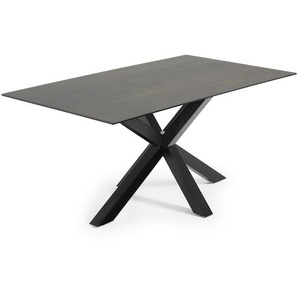 Kave Home - Tisch Argo aus Iron Moss-Porzellan und STahlbeinen mit schwarzem Finish, 180 x 100 cm
