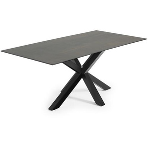 Kave Home - Tisch Argo aus Iron Moss-Porzellan und STahlbeinen mit schwarzem Finish, 200 x 100 cm