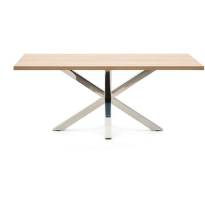 Kave Home - Tisch Argo aus Melamin mit natÃ¼rlicher OberflÃ¤che und Beinen aus Edelstahl, 200 x 100 cm