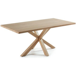Kave Home - Tisch Argo aus Melamin mit natÃ¼rlicher OberflÃ¤che und Beinen aus Stahl in Holzoptik, 200 x