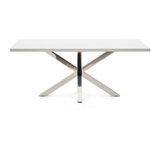 Kave Home - Tisch Argo aus Melamin mit weiÃŸer OberflÃ¤che und Beinen aus Edelstahl, 200 x 100 cm