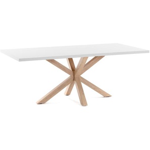 Kave Home - Tisch Argo aus Melamin mit weiÃŸer OberflÃ¤che und Beinen aus Stahl in Holzoptik, 180 x 100