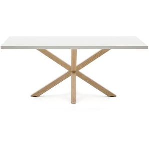 Kave Home - Tisch Argo aus Melamin mit weiÃŸer OberflÃ¤che und Beinen aus Stahl in Holzoptik, 200 x 100