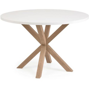 Kave Home - Tisch Argo aus Melamin mit weiÃŸer OberflÃ¤che und Stahlbeinen in Holzoptik Ã˜ 120 cm