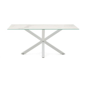 Kave Home - Tisch Argo aus weiÃŸem Kalos-Porzellan und Stahlbeinen mit weiÃŸem Finish, 180 x 100 cm