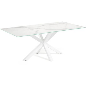 Kave Home - Tisch Argo aus weiÃŸem Kalos-Porzellan und Stahlbeinen mit weiÃŸem Finish, 200 x 100 cm