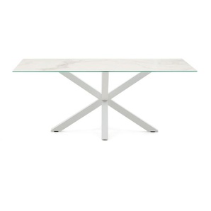 Kave Home - Tisch Argo aus weißem Kalos-Porzellan und Stahlbeinen mit weißem Finish, 200 x 100 cm