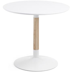 Kave Home - Trick runder Tisch Ø 90 cm weiß aus massiver Esche und weiß lackiertem Stahl
