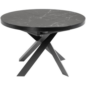 Kave Home - Vashti ausziehbarer runder Tisch Ã˜ 120(160) cm Feinsteinzeugplatte und schwarze Stahlbeine