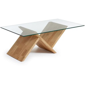 Kave Home - Waley Couchtisch aus Glas und Struktur aus massiver Eiche 120 x 70 cm