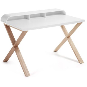 Kave Home - Working Schreibtisch mit weiß lackiertem Melamin und massiven Eschenholzbeinen 120 x 79 cm