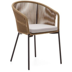 Kave Home - Yanet Stuhl aus Seil in Beige mit Beinen aus verzinktem Stahl