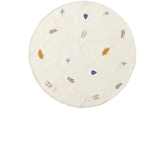 Kave Home - Yanil runder Teppich aus Wolle und Baumwolle weiß mit bunten Blättern bestickt Ø 120 cm