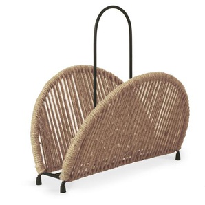 Kave Home - Zeitungsständer Elenys aus Metall mit schwarzem Finish und Jute mit natürlichem Finish