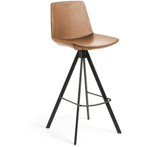 Kave Home - Zeva Hocker aus Kunstleder braun und Stahl mit schwarzem Finish Höhe 75 cm