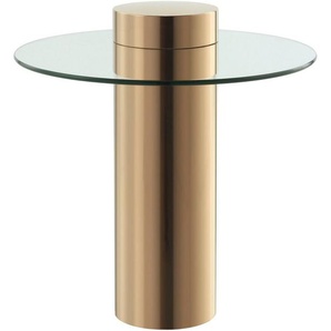 Kayoom Beistelltisch Ontario 125, Runde Glasplatte aus Sicherheitsglas, 100% Edelstahl (1-St), Minimalistisches Design, Säulengestell, pflegeleicht