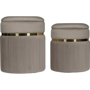 Kayoom Polstergarnitur Hocker Zora 325 2er-Set, samtweicher Stoffbezug,runde elegante Form, (Set, 2-tlg., Hocker 1: B 36 /H 44/ T36 cmHocker 2: B 31,5 /H 38/ T31,5 cm), edles Design mit Metallring, gepolstert, mit Stauraum
