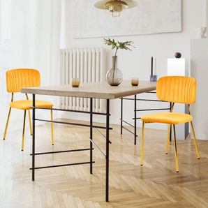 Kayoom Polsterstuhl Stuhl Giselle 125 2er-Set, pflegeleichter Samtbezug (Set, 2 St), mit Armlehnen, goldenes Gestell aus Edelstahl, Samtbezug, Ziernähte