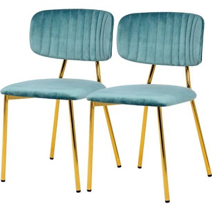 Kayoom Polsterstuhl »Stuhl Giselle 125 2er-Set, pflegeleichter Samtbezug«, (Set), 2 St., mit Armlehnen, goldenes Gestell aus Edelstahl, Samtbezug, Ziernähte