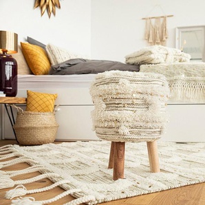 Kayoom Sitzhocker Hocker Bohist 425, charaktergebende Strukturen mit Fransen und Quasten (1 St), handgefertigtes Unikat, Boho-Style, gut kombinierbar