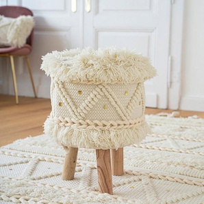 Kayoom Sitzhocker Hocker Bohist 525, charaktergebende Strukturen mit Fransen und Quasten (1 St), handgefertigtes Unikat, Boho-Style, gut kombinierbar