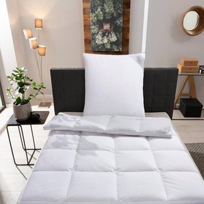 Keller Daunenbettdecke + Kopfkissen Star, Decke mit Kissen, verschiedene Größen wie Bettdecke 135x200 cm, Füllung: Bettdecke: 100% Daunen, Kopfkissen: 70% Federn, 30% Daunen, Bezug: 100% Baumwolle, Bettwaren-Set, 2-tlg., allergiker geeignet (für