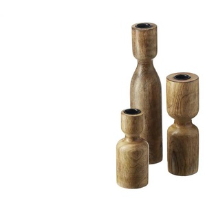 HOME STORY Kerzenhalter  3er Set   ¦ braun ¦ Holz,Metall ¦ Maße (cm): H: 26  Ø: 6