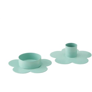 HOME STORY Kerzenhalter Blume 2er Se - türkis/petrol - Metall - 2,5 cm - 8.0 | Möbel Kraft