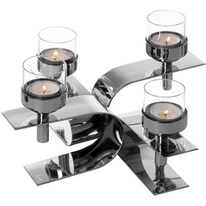Kerzenhalter FINK PASSIONA, Adventsleuchter Gr. B/H/T: 30 cm x 15,5 cm x 30 cm, silberfarben Windlichter Laternen Teelichthalter mit Glaseinsatz, 4-flammig