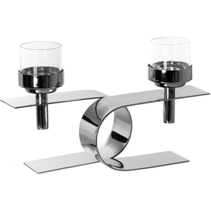 Kerzenhalter FINK PASSIONA Gr. B/H/T: 25 cm x 15,5 cm x 11 cm, silberfarben Windlichter Laternen Teelichthalter mit Glaseinsatz, 2-flammig