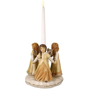 Kerzenhalter GOEBEL Engelfigur Himmlischer Reigen, Ø ca. 19 cm, Stabkerzenhalter Gr. H: 17,50 cm, champagnerfarben, bunt Windlichter Laternen Sammlerfigur, Weihnachtsfigur aus Steingut, Erstausgabe 2023