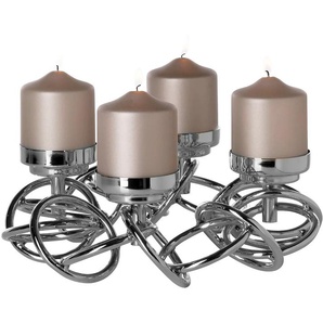 Kerzenleuchter FINK SONETTE Kerzenhalter Gr. H: 18 cm, silberfarben Windlichter Laternen Adventskranz, Leuchterkranz, 4-flammig, vernickelt, mit Glas