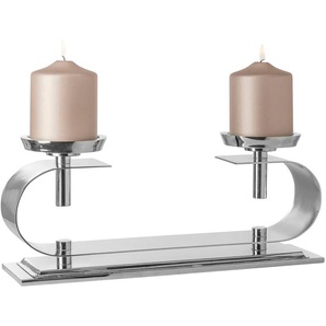 Kerzenleuchter FINK TWINSON Kerzenhalter Gr. B/H/T: 39 cm x 15,5 cm x 10 cm, silberfarben Windlichter Laternen Stumpenkerzenhalter, 2-flammig, vernickelt