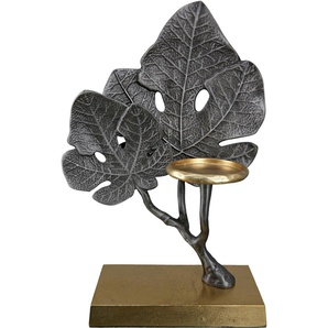 Kerzenleuchter GILDE Leaf Kerzenhalter Gr. B/H/T: 25,00 cm x 38,00 cm x 10,50 cm, grau (anthrazitfarben, goldfarben) Kerzenhalter aus Aluminium, 1-flammig