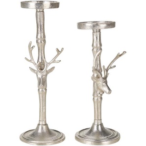 Kerzenständer 2er Set Silber Aluminium mit Rentierkopf Glamour Design Handgefertigt Tischdeko Accessoire Dekoartikel Deko Haushalt & Wohnen