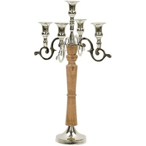Kerzenständer Silber Aluminium Holz mit 5 Armen Glamour Design Tischdeko Accessoire Dekoartikel Deko Haushalt & Wohnen