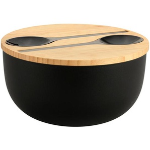 Kesper Salatschüssel, Schwarz, Hellbraun, Holz, Kunststoff, 4-teilig, Bambus, rund, 13 cm, FSC 100%, Essen & Trinken, Geschirr, Schalen & Schüsseln,