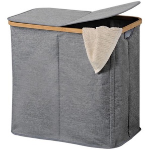 Kesper Wäschesack, Grau, Holz, Kunststoff, Bambus, 50x33x54.50 cm, Fsc, reißfest, strapazierfähig, Ordnen & Aufbewahren, Wäschekörbe & Tonnen