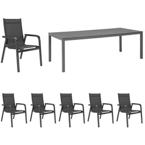 Kettler Basic Plus Gartenmöbel-Set 7-tlg.+ Tisch 220x100cm Dunkelgrau