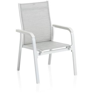 KETTLER BASIC PLUS Stapelsessel, weiß matt/hellgrau, Alu/Outdoorgewebe, stapelbar, 0301205-5200