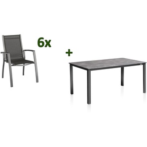 KETTLER Cubic/Altura Garten-Essgruppe, anthrazit, Alu/Kettalit/Textilene, 160x90 cm, 6 Stapelsessel
