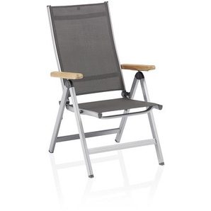 Kettler Granada Multipositionssessel  silber/anthrazit mit Teak-Armlehnen
