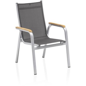 Kettler Granada Stapelsessel  silber/anthrazit mit Teak-Armlehnen